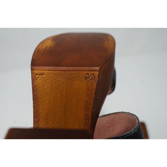 MUSSE & CLOUD 40 US9 Leiza Black Leather Sandals Wood Heel & Platform SPAIN - Picture 13 of 14